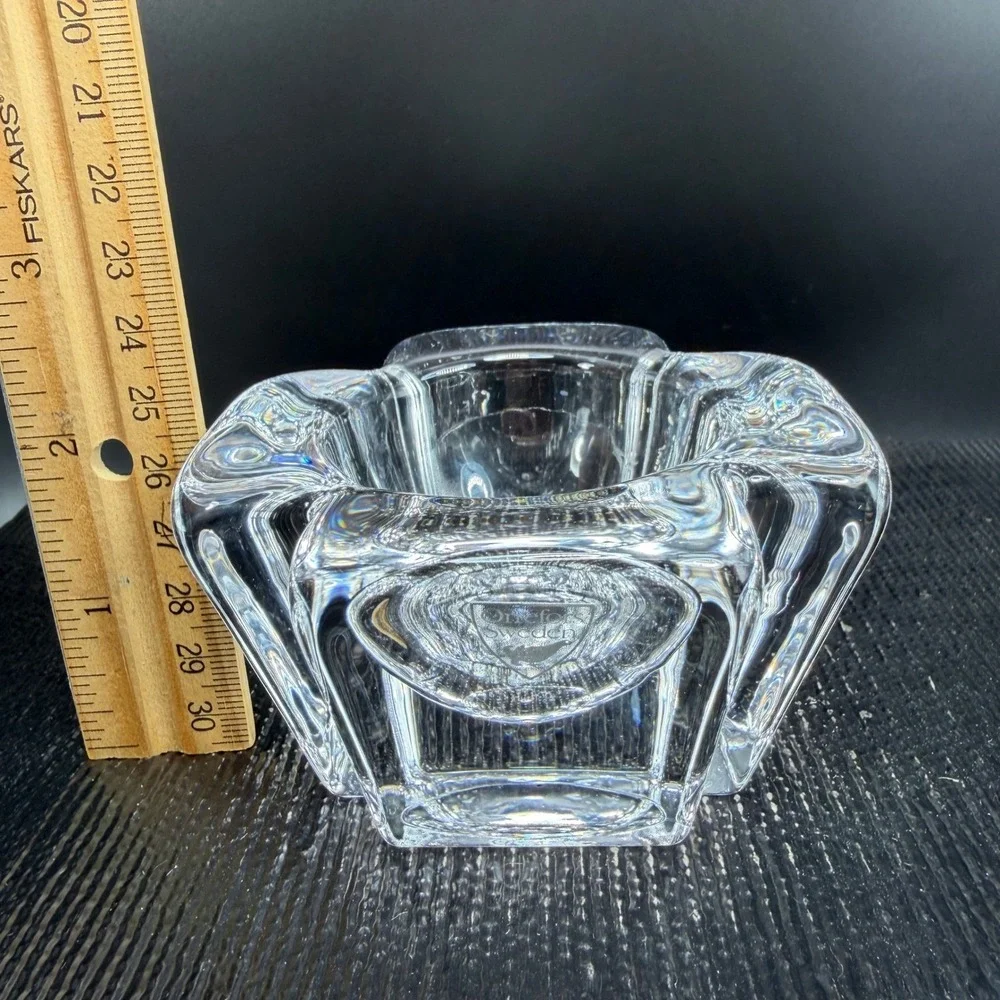 Orrefors Sweden Corona Crystal Votive Candle Holder Set of 2 Lars Hellsten Clear
